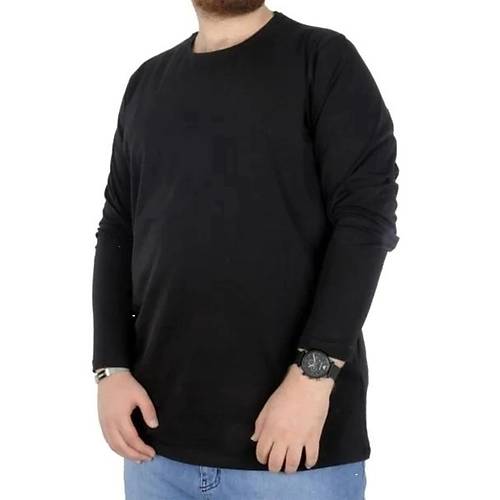 B�y�k Beden Erkek Tshirt Likral� Bisiklet Yaka 20102 Siyah