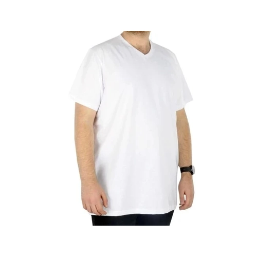 B�y�k Beden Erkek Tshirt V Yaka Basic 20032 Beyaz