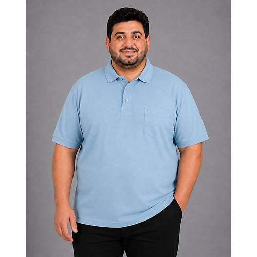 Battal Beden Erkek Tshirt Polo Yaka Cepli Klasik Pike 20552 Mavi