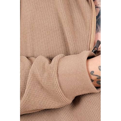 B�y�k Beden Erkek Sweat Polo Yaka Waffle Selanik S�tl� Kahve 25822