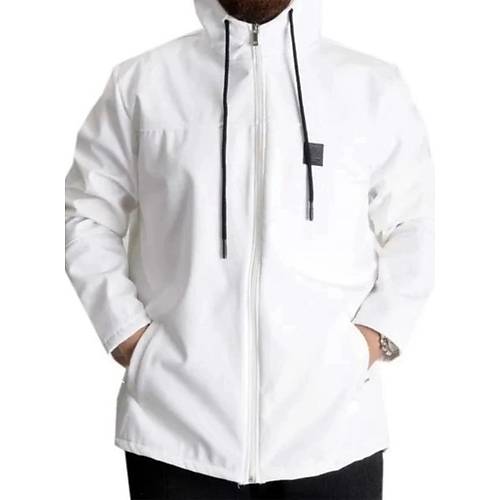B�y�k Beden Erkek Kap��onlu Mont Waterproof Softshell 21235 Beyaz