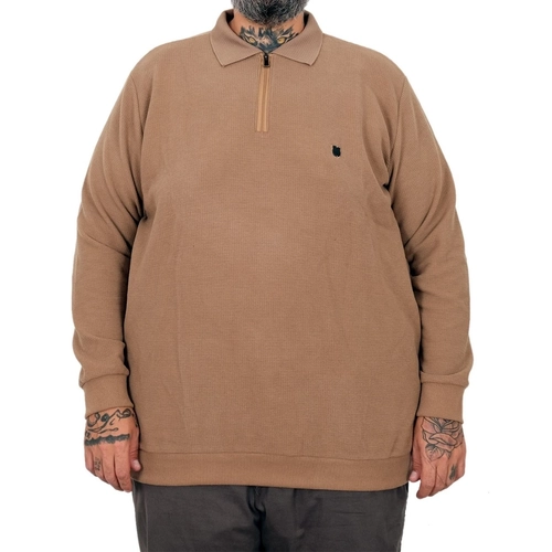 B�y�k Beden Erkek Sweat Polo Yaka Waffle Selanik S�tl� Kahve 25822