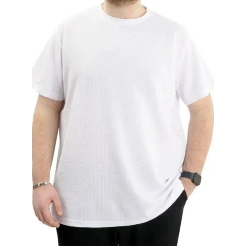 B�y�k Beden Erkek T-shirt Bisiklet Yaka WAFFLE 20033 Beyaz