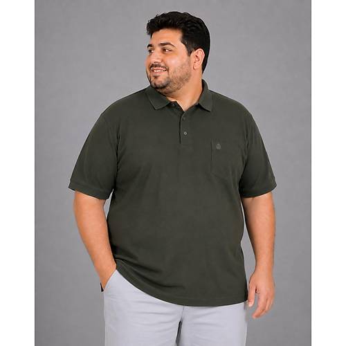 Battal Beden Erkek Tshirt Polo Yaka Cepli Klasik Pike 20552 Nefti
