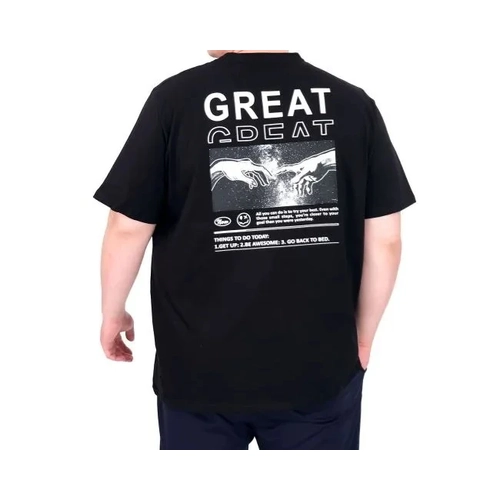 B�y�k Beden Erkek T-Shirt Bisiklet Yaka GREAT 25024 Siyah