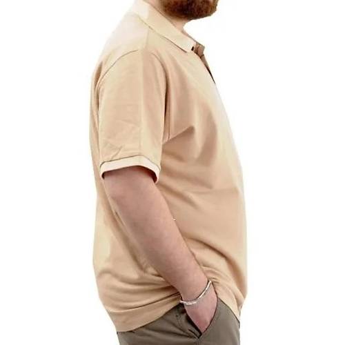 B�y�k Beden Erkek T-Shirt Polo Yaka Cepli Klasik 20550 Bej