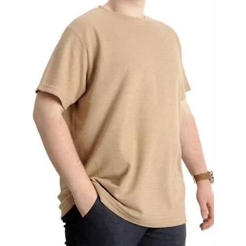 B�y�k Beden Erkek T-shirt Bisiklet Yaka Waffle 20033 bej