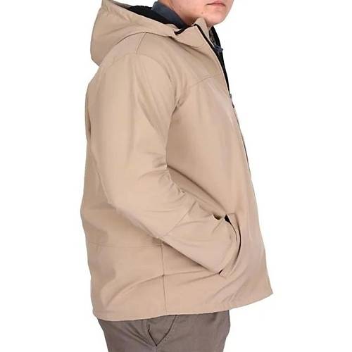 B�y�k Beden Erkek Kap��onlu Mont Waterproof Softshell 21235 Bej