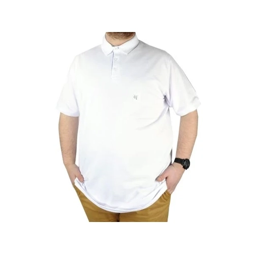 Battal Beden Erkek Tshirt Polo Yaka Nak��l� Klasik Pike 20553 Beyaz