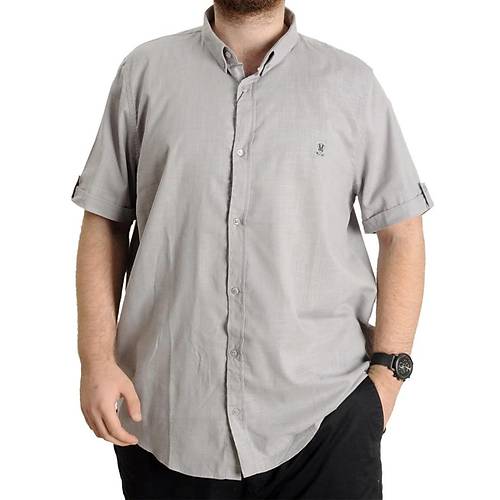 B�y�k Beden Erkek G�mlek K.Kol Keten Likral� D��meli Yaka 20393 Gri