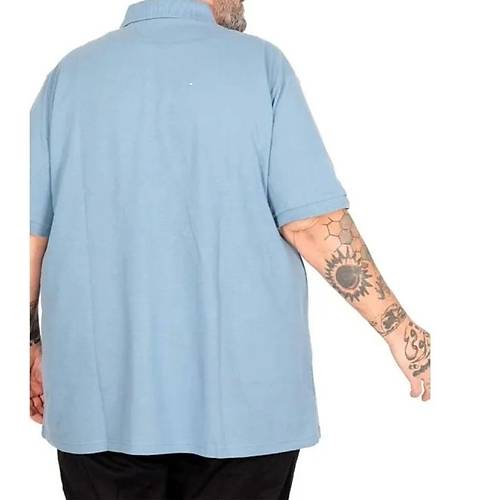 Battal Beden Erkek Tshirt Polo Yaka Cepli Klasik Pike 20552 Mavi