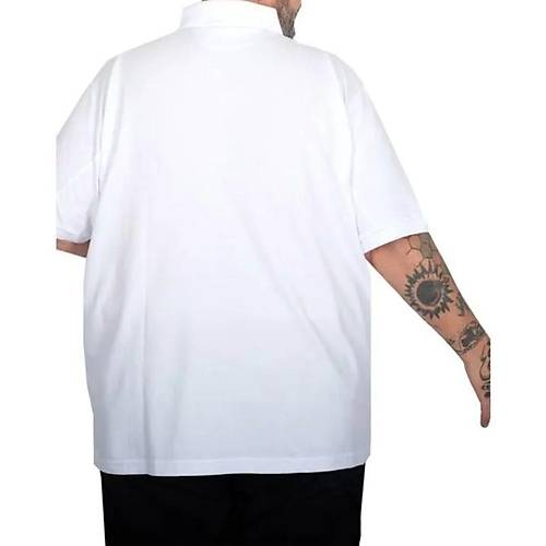 Battal Beden Erkek Tshirt Polo Yaka Nak��l� Klasik Pike 20553 Beyaz