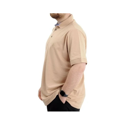 Battal Beden Erkek Tshirt Polo Yaka Nak��l� Klasik Pike 20553 Bej