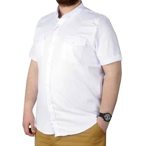 B�y�k Beden G�mlek KKol �ift Cep Kapakl� 20361 Beyaz