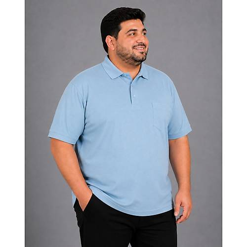 Battal Beden Erkek Tshirt Polo Yaka Cepli Klasik Pike 20552 Mavi