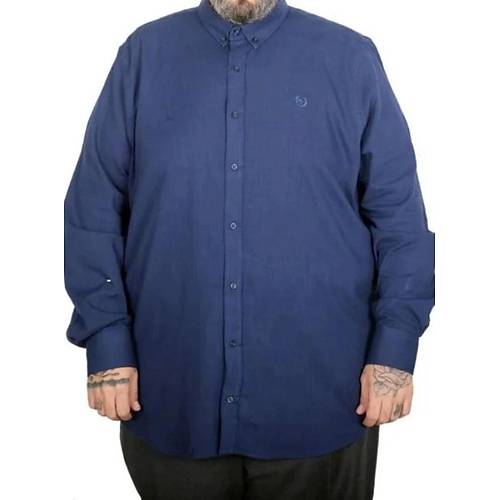 B�y�k Beden Erkek Uzun Kollu Keten G�mlek 20396 �ndigo