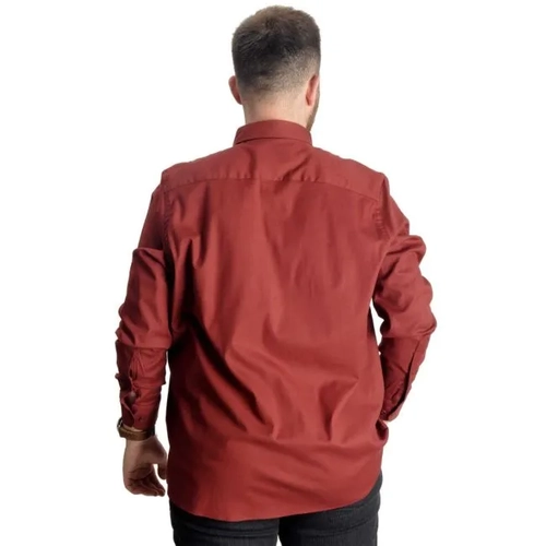 B�y�k Beden G�mlek Gabardin �ift Cep Kapakl� 20360 Bordo