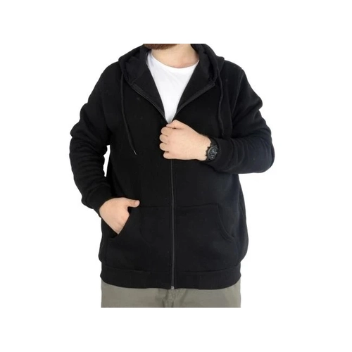 Erkek Sweatshirt Kap�onlu Zippered Basic 20543 Siyah