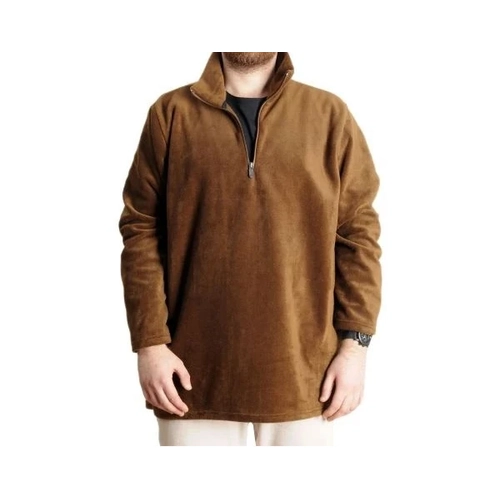 Erkek Sweat Polo Yaka Yar�m Fermuarl� Polar 22548 Kahverengi