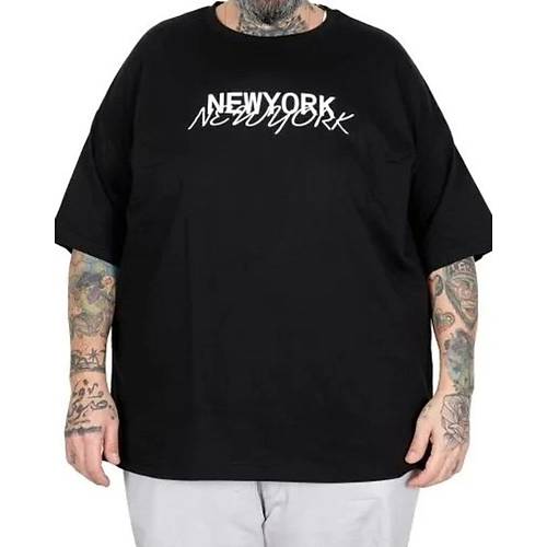 B�y�k Beden Unisex Bisiklet Yaka Tshirt New York 26204 SIYAH
