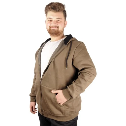 Erkek Sweatshirt Kap�onlu Zippered Basic 20543 Haki