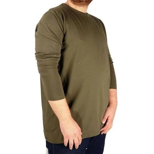 B�y�k Beden Erkek Tshirt Likral� Bisiklet Yaka 20102 Haki