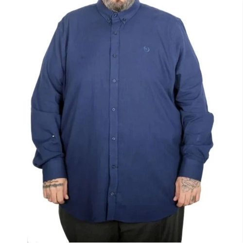 B�y�k Beden Erkek Uzun Kollu Keten G�mlek 20396 �ndigo