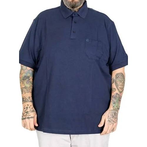 Battal Beden Erkek Tshirt Polo Yaka Cepli Klasik Pike 20552 Indigo