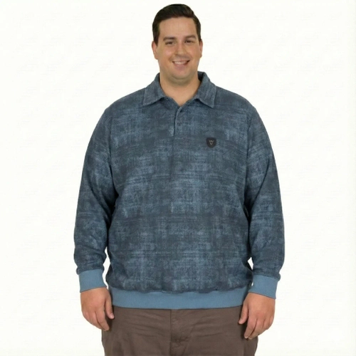 B�y�k Beden Erkek Sweat Desenli 24440 Mavi