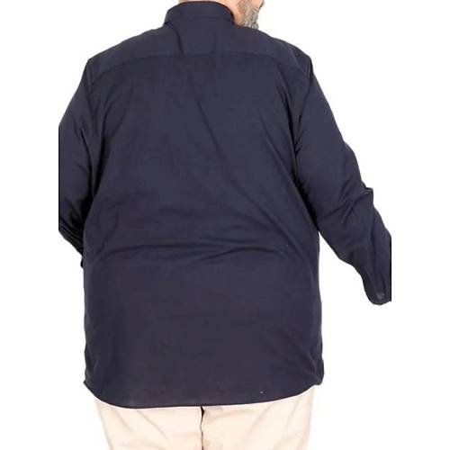 B�y�k Beden Erkek Uzun Kollu Keten G�mlek 20396 Lacivert