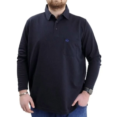 B�y�k Beden Erkek Sweatshirt Polo Yaka Uzun Kol WAFFLE 23449 Lacivert