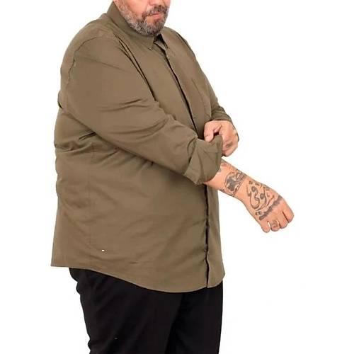 B�y�k Beden G�mlek Ukol Cep Lycra Poplin 20350 Haki