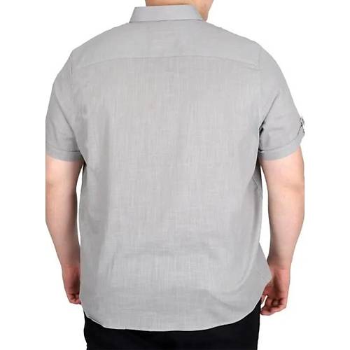 B�y�k Beden Keten Likral� G�mlek Cepli 20389 Gri