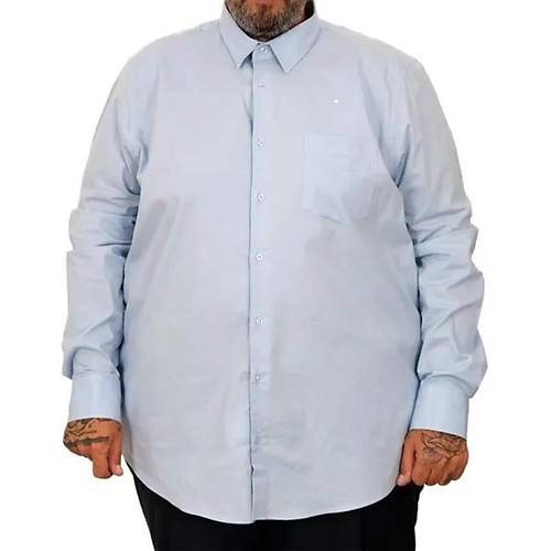 B�y�k Beden Erkek Klasik Cepli G�mlek Likral� 20350 Mavi