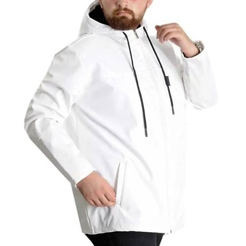 B�y�k Beden Erkek Kap��onlu Mont Waterproof Softshell 21235 Beyaz