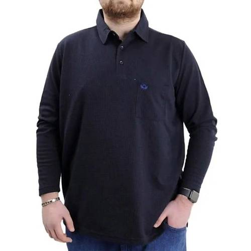 B�y�k Beden Erkek Sweatshirt Polo Yaka Uzun Kol WAFFLE 23449 Lacivert
