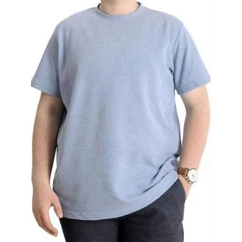 B�y�k Beden Erkek T-shirt Bisiklet Yaka WAFFLE 20033 Mavi