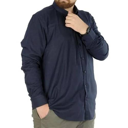 B�y�k Beden Erkek Keten Cepli G�mlek 20386 Lacivert