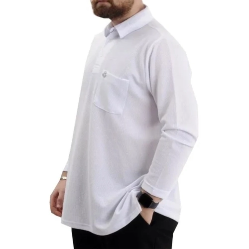 B�y�k Beden Erkek Sweatshirt Polo Yaka Uzun Kol WAFFLE 23449 Beyaz