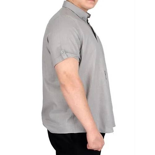 B�y�k Beden Keten Likral� G�mlek Cepli 20389 Gri