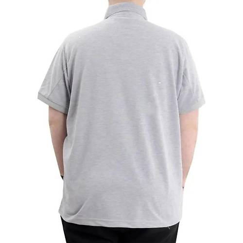 Battal Beden Erkek Tshirt Polo Yaka Cepli Klasik Pike 20552 Gri Melanj