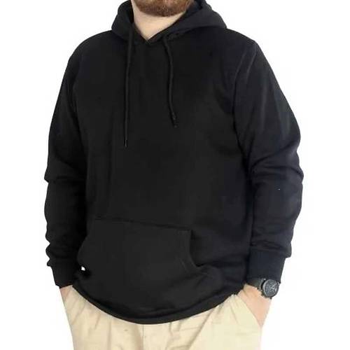 Erkek Sweatshirt Kap�onlu Kanguru Pocket Basic  20562 Siyah
