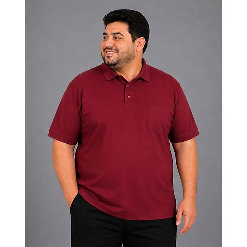 Battal Beden Erkek Tshirt Polo Yaka Cepli Klasik Pike 20552 Bordo