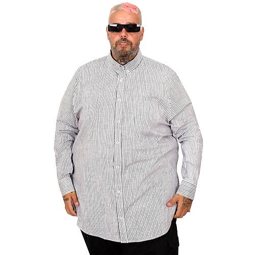 B�y�k Beden Erkek G�mlek Uzun Kol Keten Cepli Siyah 20384