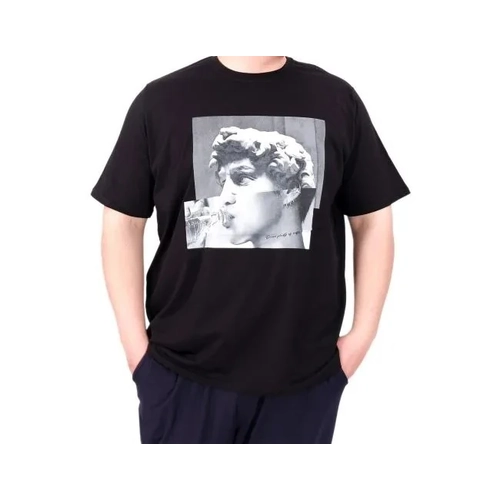 B�y�k Beden Erkek T-Shirt Bisiklet Yaka STATUE 25027 Siyah