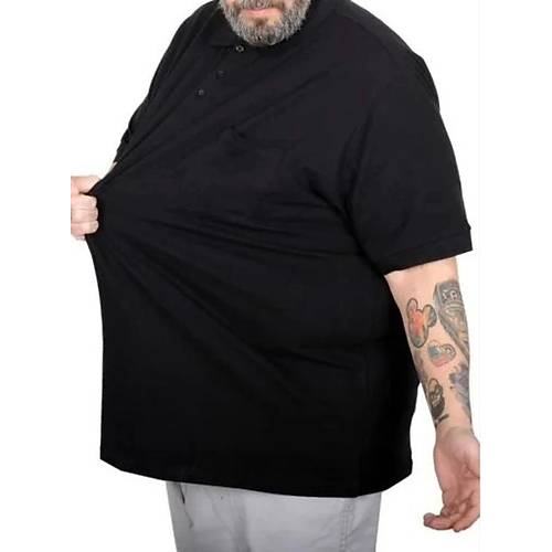 B�y�k Beden Erkek T-Shirt Polo Yaka Cepli Klasik 20550 Siyah