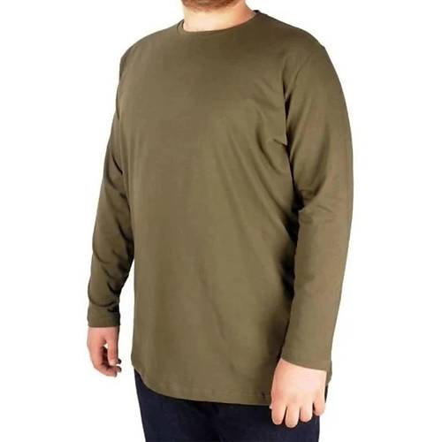 B�y�k Beden Erkek Tshirt Likral� Bisiklet Yaka 20102 Haki