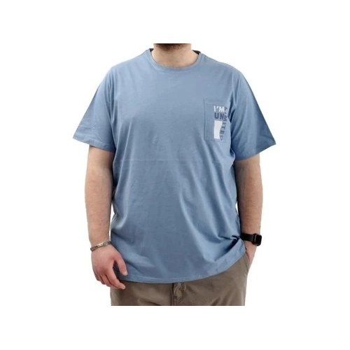 Erkek B�y�k Beden T-Shirt Pamuklu Bask�l� Bisiklet Yaka Ti��rt LIMITED 24052 Mavi