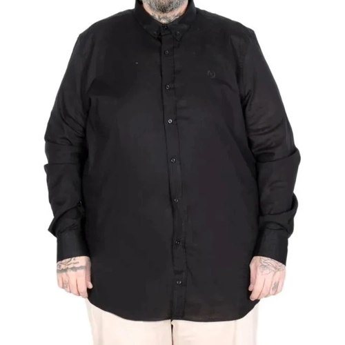 B�y�k Beden Erkek Uzun Kollu Keten G�mlek 20396 Siyah