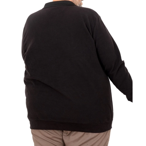 B�y�k Beden Erkek Sweat Polo Yaka Waffle Selanik Siyah 25822